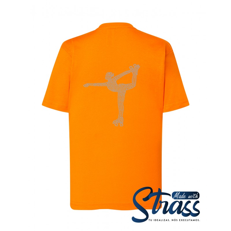 T-Shirt Criança Patinadora nas costas em Strass